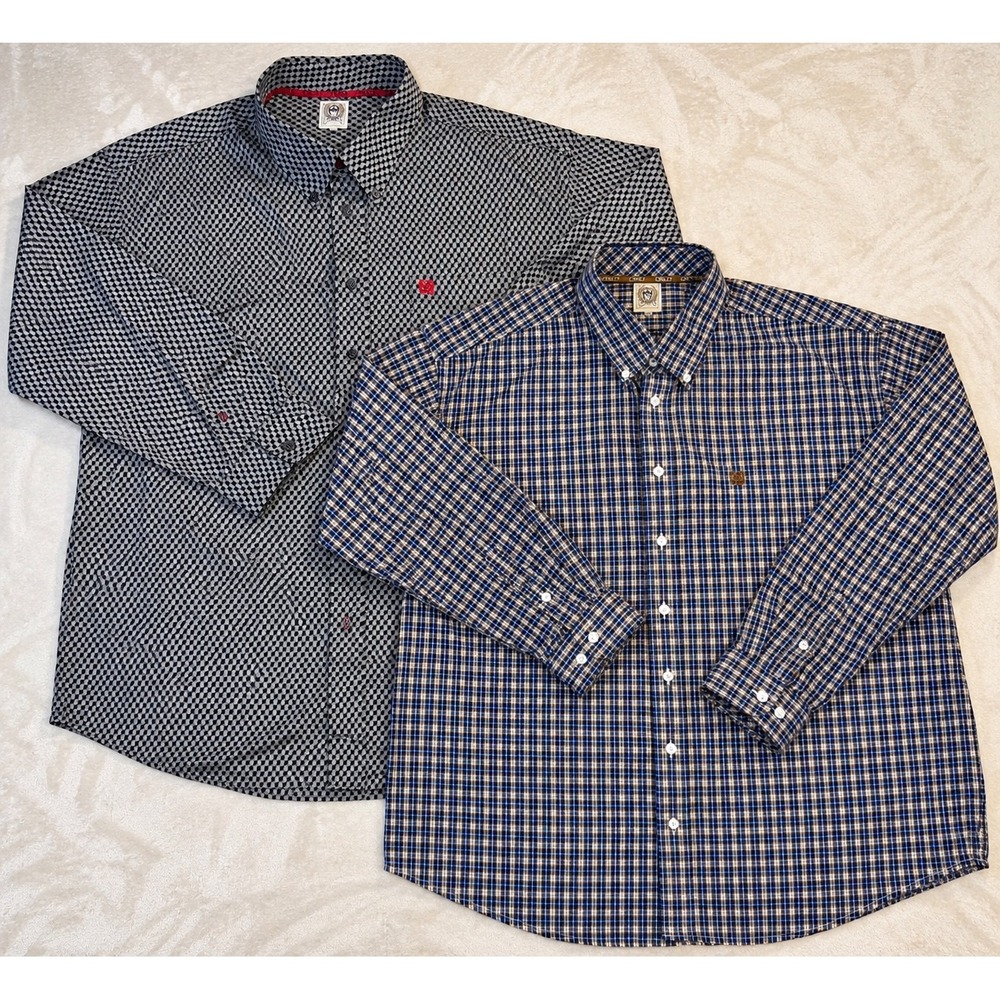 Cinch Mens Button Down Shirts Bundle Long Sleeve Plaid Geometric Western XXLarge